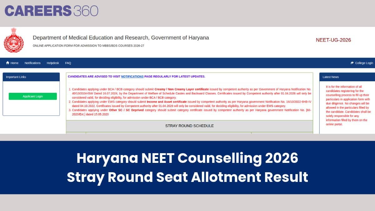 Haryana NEET Counselling 2026 Stray Round Seat Allotment Result